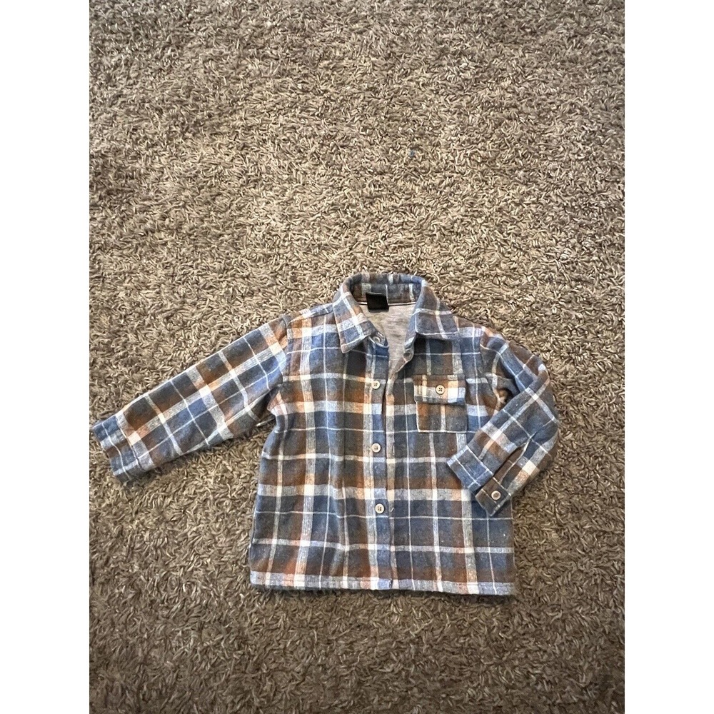 Baby Boy First Wave Plaid Button Up Flannel Shirt Lined Jacket Shacket Sz 12 mos